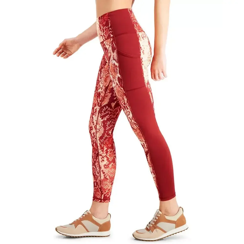 Ideology Women's Snakeskin-Print Pull-On High-Rise 7/8 Leggings Red S